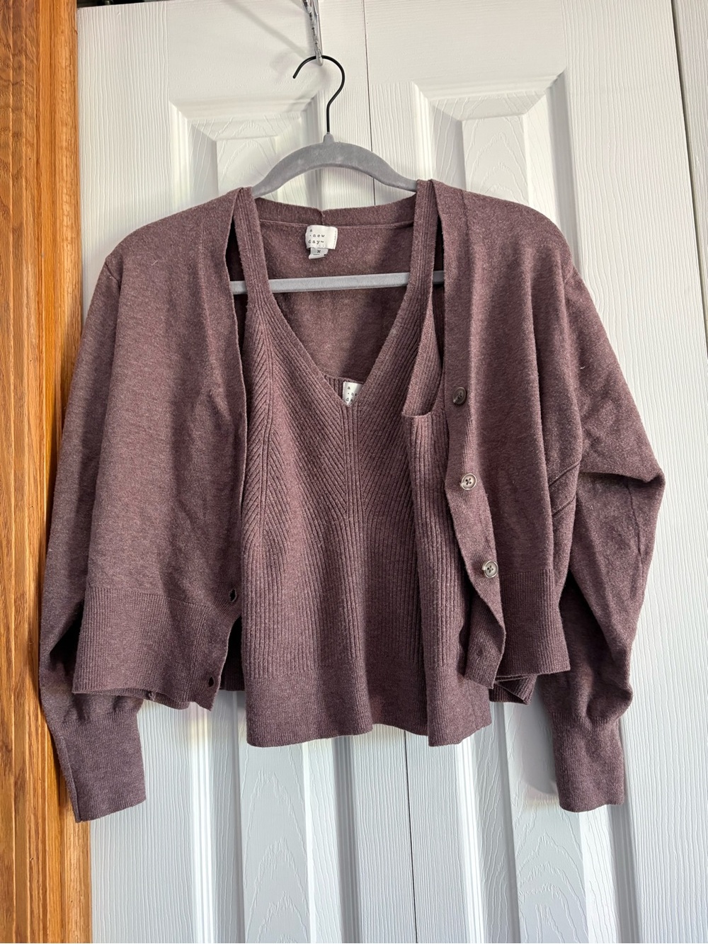 a new day Dusty Plum V-Neck Tank & Button Cardigan Set